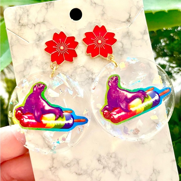 Lisa Frank Rare Porpoise Popsicle Earrings - Picture 2 of 5